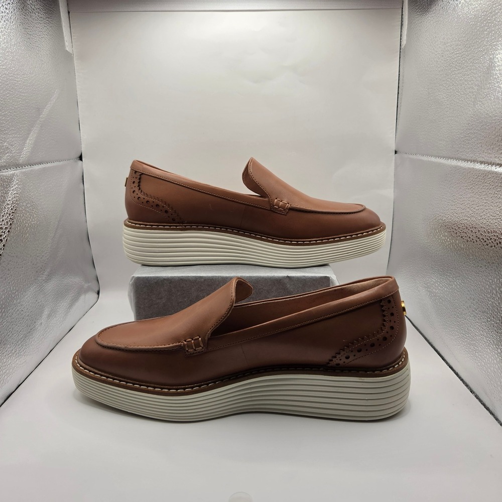 Cole Haan Grand.360 Women British Tan Leather FlowerFoam Platform Loafers W26168